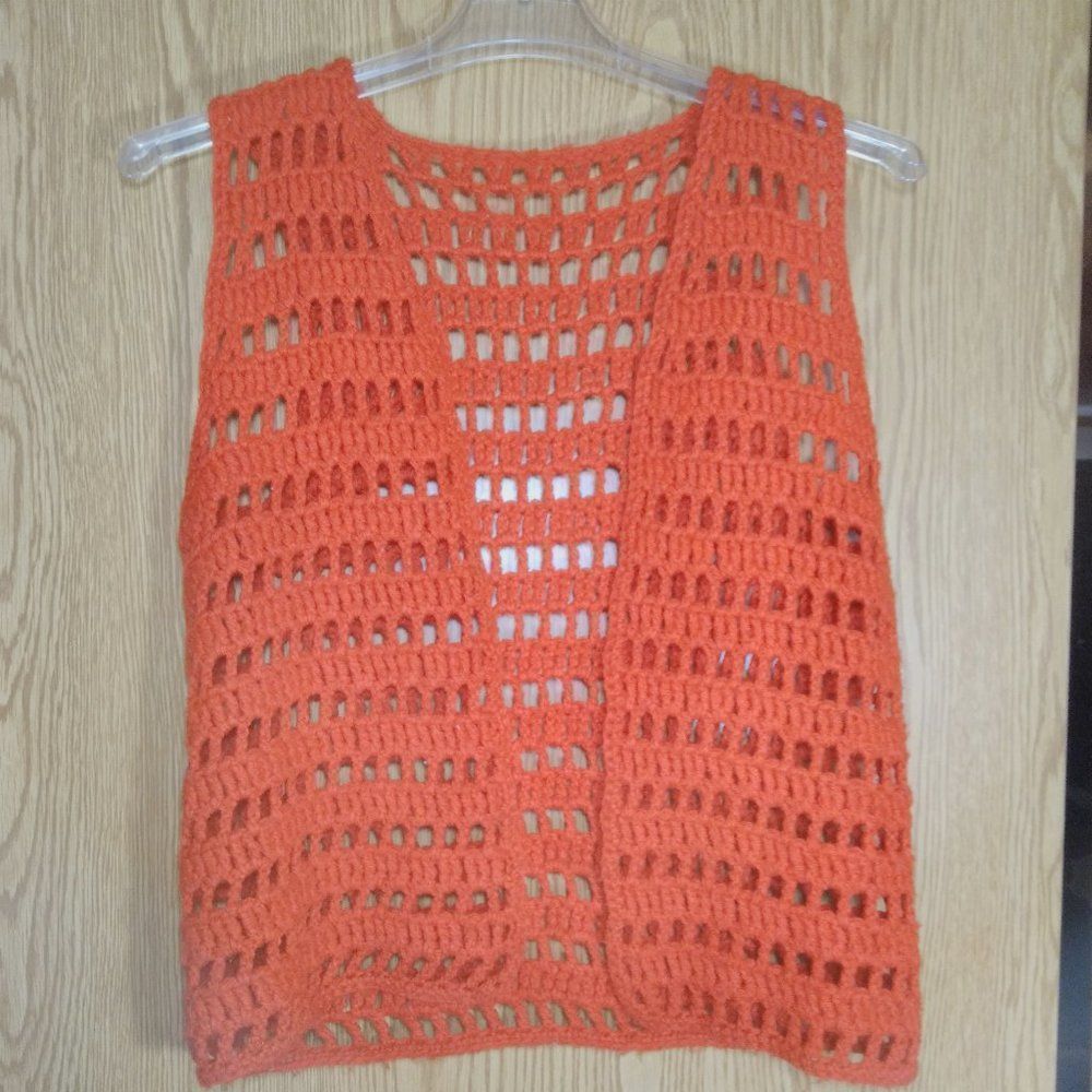 red handmade vintage crochet vest top s xs m retro